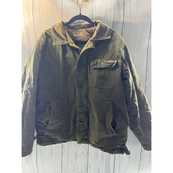 Vintage y2K Detroit Style Old Navy Jacket Mens L Tan Beige Chore Canvas Lined - Picture 3 of 11